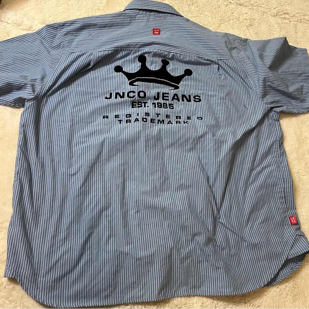 Vintage JNCO Jeans Mechanic Shirt Mens XXL Blue Pinstripe Crown Bowling 90s Y2K